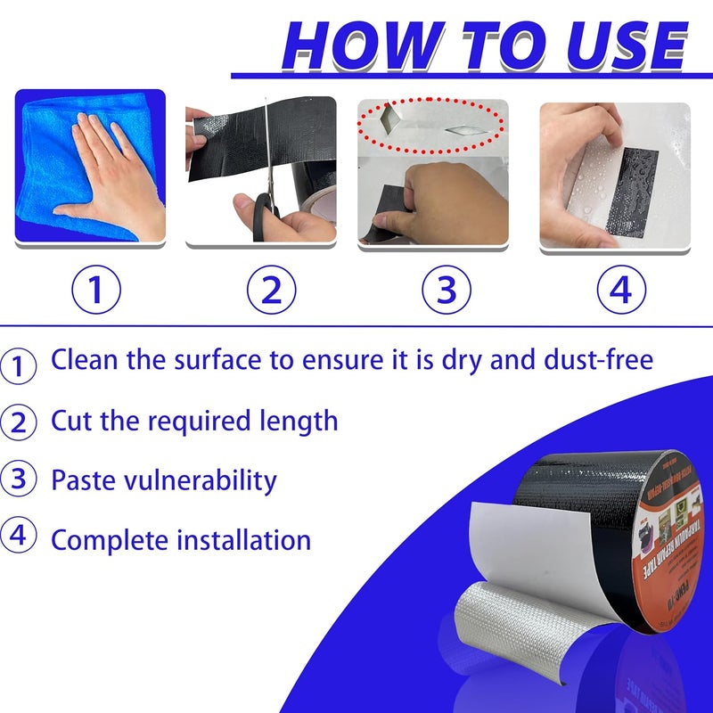 MCOTOP WaterproofRepair Tape for Fabric, 3.1IN x24.6FT, Heavy Duty Outdoor Repair Tape, for RV Roof, Tarp, Tent, Sail and Boat Cover Outdoor Repair Patch, Multipurpose Awning Repair Tape (Black) - Image 5